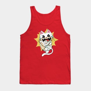 Funny Cartoon Cat Caught in Christmas Lights Tank Top